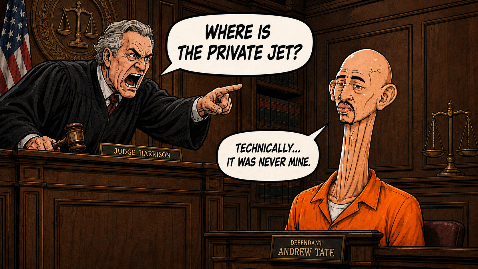 Judge asks where is the private jet while Andrew Tate replies that technically it was never his.