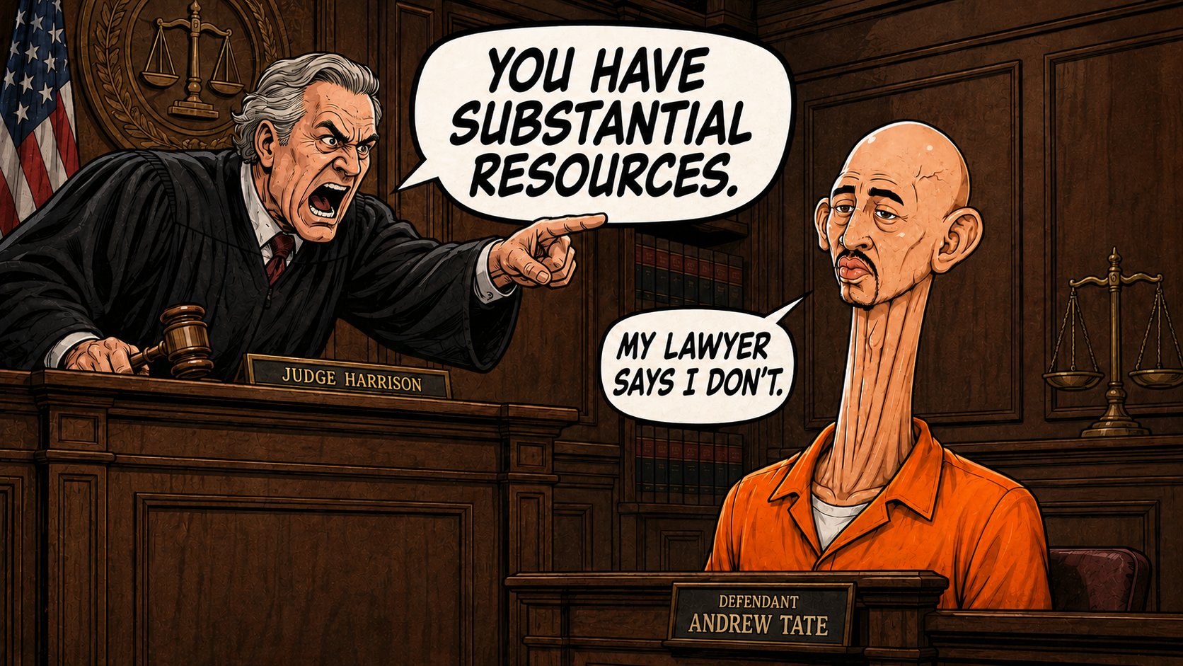 Judge says Andrew Tate has substantial resources, and Tate replies that his lawyer says he does not.